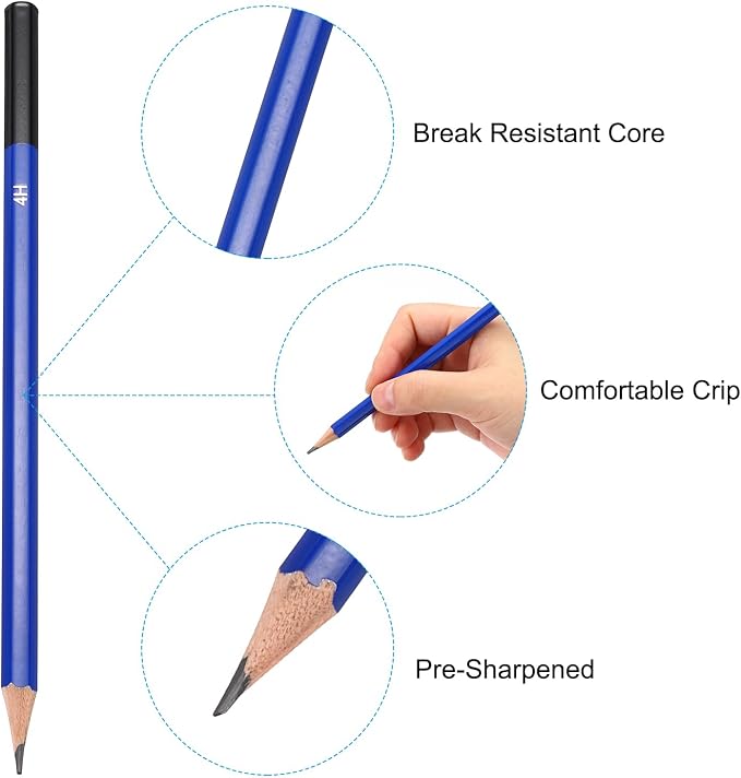 PATIKIL 4H Drawing Pencils for Sketching, 6PCS Sketch Pencils for Drawing Art Pencils Graphite Wood Pre-sharpened for Drawing Sketching Artists, 4H Pencils