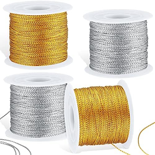 Shappy 440yards x 1mm Metallic Cord Tinsel Rope, Metallic Gold Silver