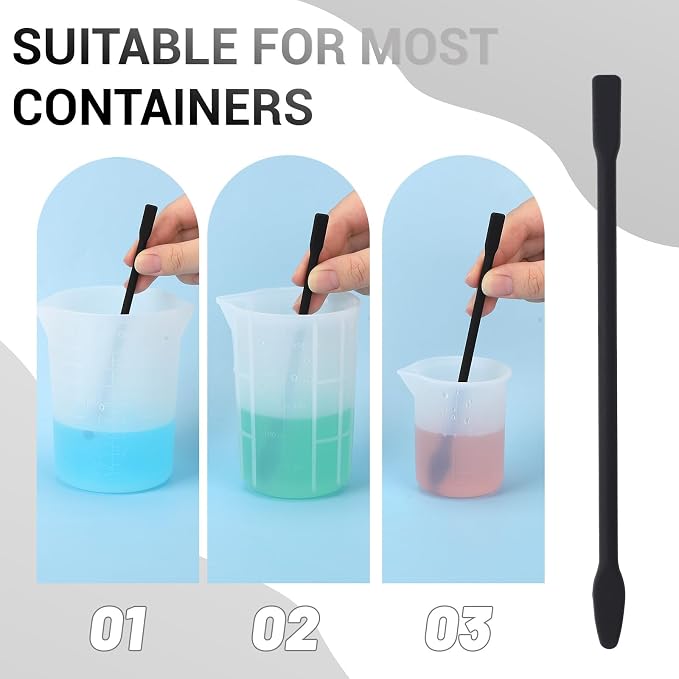 Gartful 9PCS Epoxy Resin Stir Sticks, Large Silicone Mixing Sticks for Resin Art, Reusable Stirring Rods for Paint, Glitter Tumblers, Face Mask, Slime Making, Arts and Crafts Projects, Black