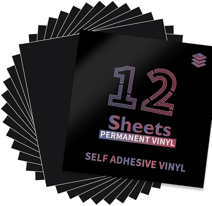 Lya Vinyl Black Permanent Vinyl, 12 Pack Matte Vinyl for Cutting Machine, 12"x12" Self Adhesive Vinyl Sheets for Decor Sticker, Party Decoration, Craft Projects