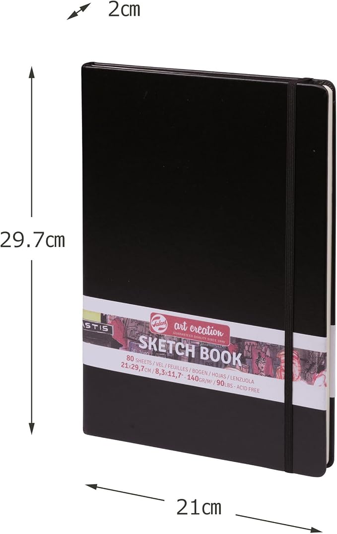 Talens Art Creation Sketchbook, 140 GSM/90 lbs, Black, 8.27 x 11.69 in