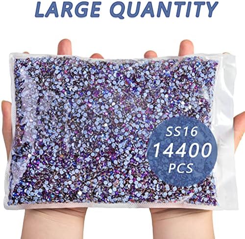 Beadsland Hotfix Rhinestones Bulk, 14400pcs Purple Hot Fix Rhinestones for Crafts Clothes DIY Decoration, Purple Velvet, SS16, 3.8-4.0mm