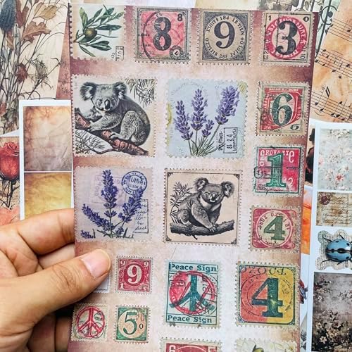 Vintage Cottagecore Stickers Set - 38 Sheets Retro Floral, Botanical Animal Washi Stickers & Writing Antique Scrapbook Paper for Journaling, Crafting, Art Projects