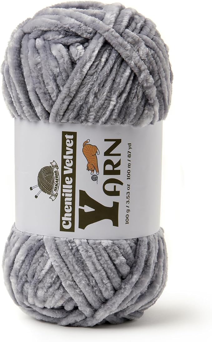 Chenille Crochet Light Gray Yarn 1 Pack