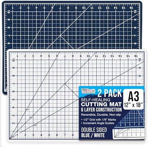 U.S. Art Supply 12"x18" Self-Healing Cutting Mat 5-Ply (2 Pack) White/Blue