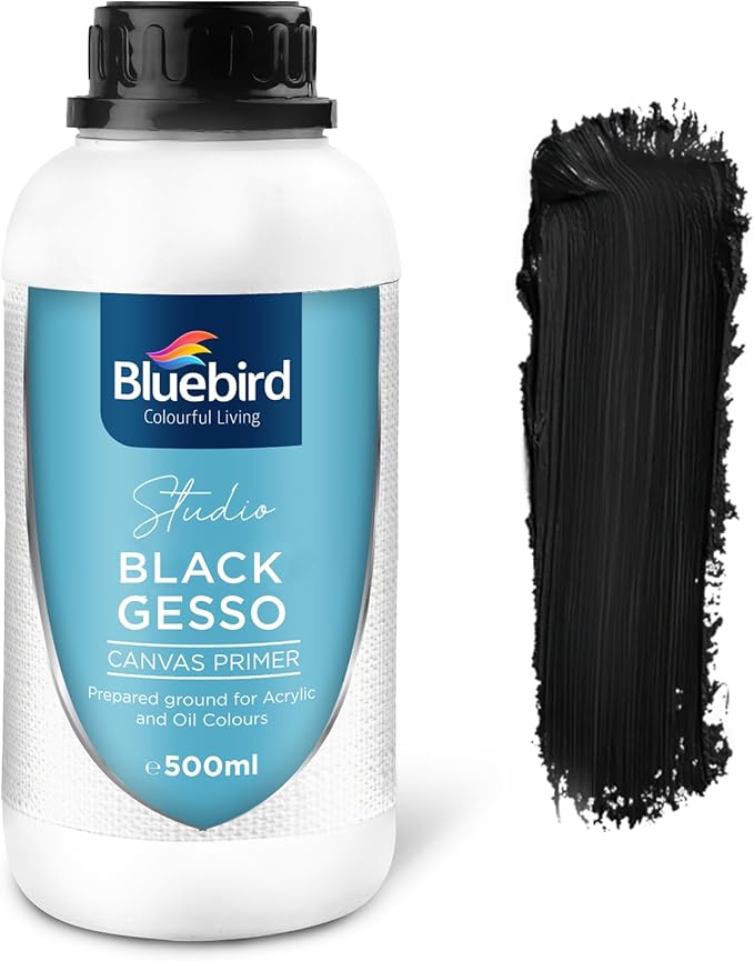 BLUEBIRD Studio Acrylic Gesso - Liquid Gesso Primer for Arylic Painting, Surface Prep Medium (Black, 16.9 Fl Oz)
