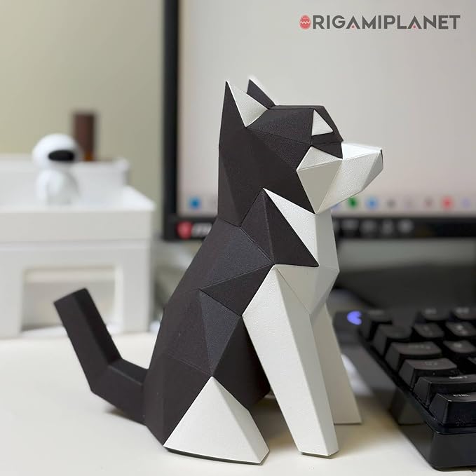 Husky 3D Origami Paper Craft Kit, Easy DIY Pre-Cut Dog Paper Sculpture Model for Adults, Cute Animal Handmade Home Decor Papercraft Gift Set for Beginners