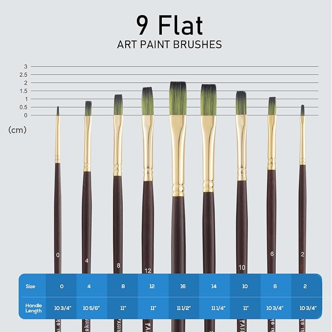 Falling in Art 9 PCS Long Handle Flat Brushes Set