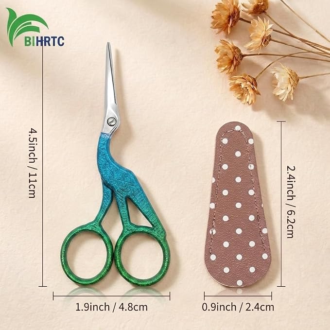 BIHRTC 4.5Inch Stainless Steel Sharp Tip Scissors with Leather Cover | Household Needlework Scissors for Embroidery Craft Needle Work Art Work Handcraft Threading