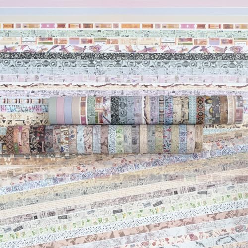 YUBBAEX Vintage Washi Tape Pack 50 Rolls Retro Printed Masking Tape Antique Patterns Decorative for Arts, DIY Crafts, Journal Supplies, Planners, Scrapbook, Card/Gift Wrapping