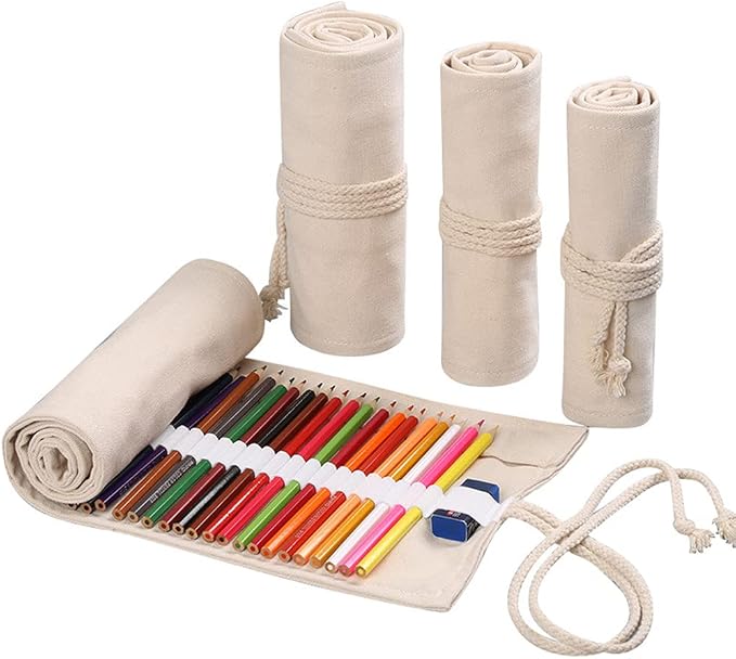 DIYOMR 24/36/72 Slots Pencil Wrap Pencil Rolls, Artist Colored Pencils Roll Up Bag Short Brushes Pouch Case Pencils Organizer for Drawing Coloring and Sketching,No Pencils (White, 72slots)