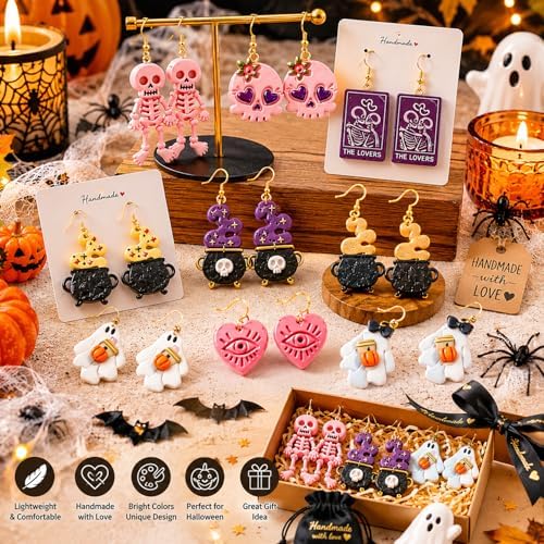 11 Pcs Spooky Halloween Polymer Clay Cutters Set - Skeleton, Skull & Tarot Themed Clay Cutters for Polymer Clay Jewelry Making, Fit Halloween Party Gift