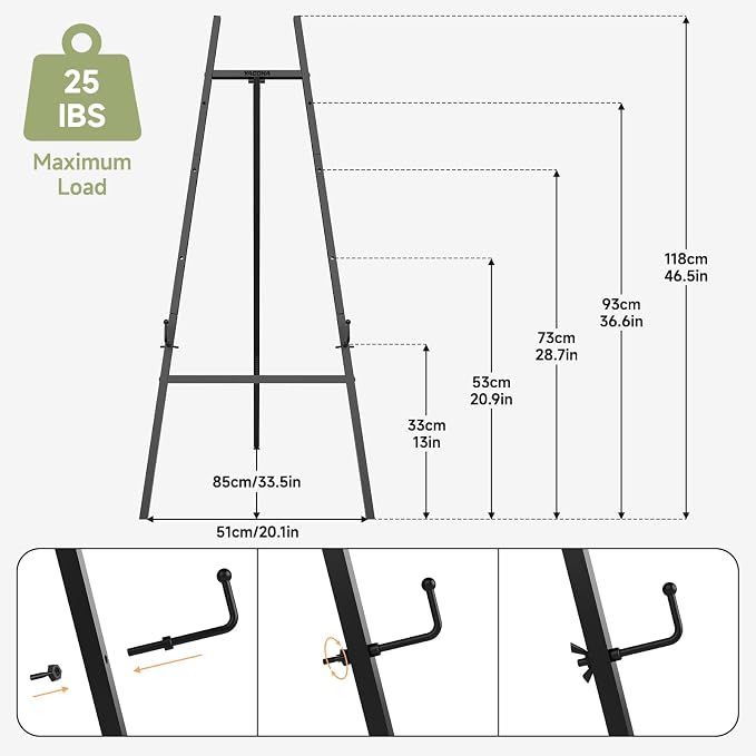 Easel Stand for Sign, Metal Display Easel with Adjustable Chain, Black