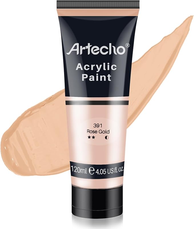 Artecho Acrylic Paint, Rose Gold Paint (120ml / 4.05oz) Tubes, Art Craft Paints for Canvas, Rock, Stone, Wood, Fabric, Art Supplies | Semi Glossy Finish, High Pigment Rich Color Craft Paint for Canvas, Rocks, Wood, Fabric, Ceramic, Non-Toxic