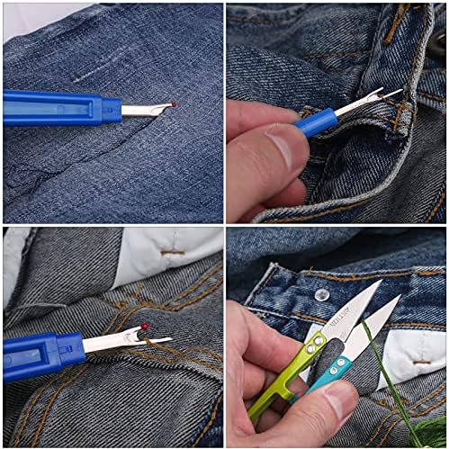 CampTek Seam Ripper and Thread Remover Kit,2 Big and 2 Small Sewing Stitch Cutter,1 Unpicker and 1 Sewing Trimming Scissor Nipper Tool for Thread Remove(Blue)