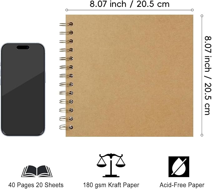 DIY Scrapbook Album 8x8 Inch, Hardcover Kraft Paper Scrap Book Photo Album, Blank Page Memory Scrap Book for DIY Crafts, Traveling, Wedding, Anniversary, Birthday, 40 Pages (20 Sheets), Khaki