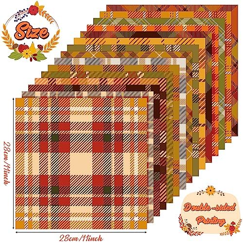 Haooryx Fall Decorative Paper, 60 Sheets Autumn Buffalo Plaid Origami Paper