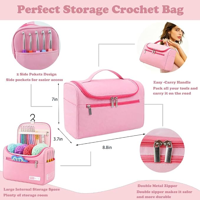 Yarniss Crochet Kit for Beginners,All in One Crochet Kit for Adult,Pink | Crochet Set with 1120 Yards Yarn & 12 Ergonomic Crochet Hooks, Learn to Crochet with Step by Step Video Tutorial