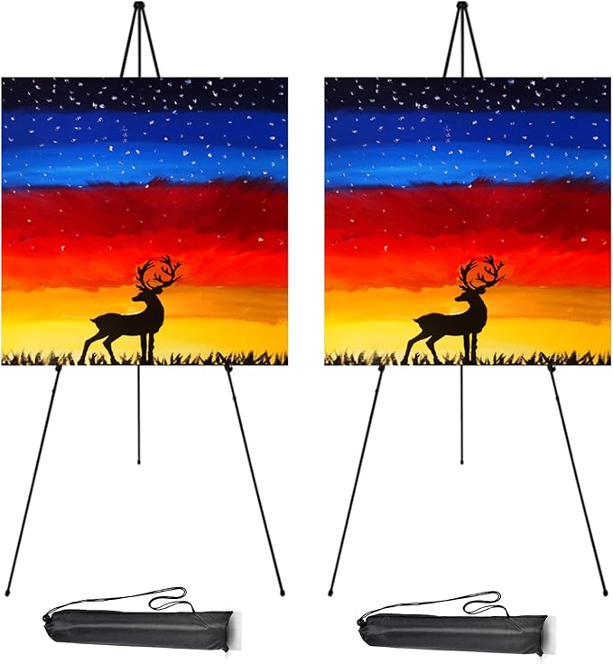 JIUYE 2Pack 63in Instant Easels for Display, Metal Easel Stand | Height Adjustable Metal Floor Tripod for Wedding Posters with Bags,Easy Setup and Breakdown,Light weight for Indoor Use