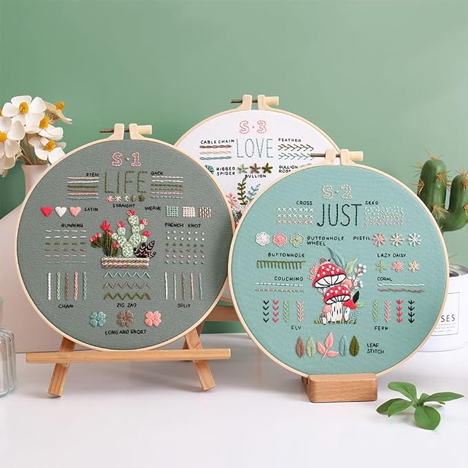 COCOMOX Embroidery Kit for Beginners Adults, Needlepoint Cross Stitch Kits | Simple Embroidery Patterns, Learn 34 Different Basic Stitch Skills, DIY Hand Embroidery Kit