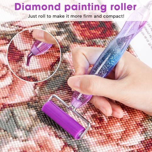 Ergonomic Diamond Painting Art Pen Accessories Kits with 6 Metal Tips, 6 Painting Glue Clay, Roller,Multi Placer Tips for DIY Crafts