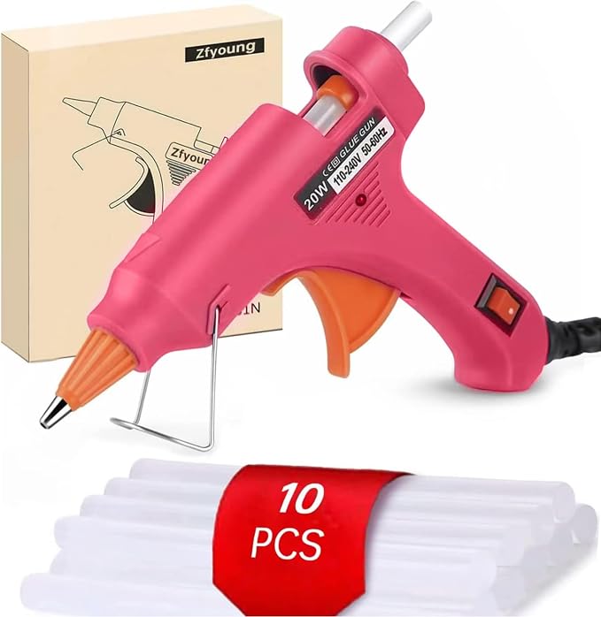 Mini Hot Glue Gun Kit with 10 Sticks 20W Fast Heating Craft Tool - | Quick Melt Set for DIY Art, Home Repair & School Projects. Lightweight, Easy Use. (Red)