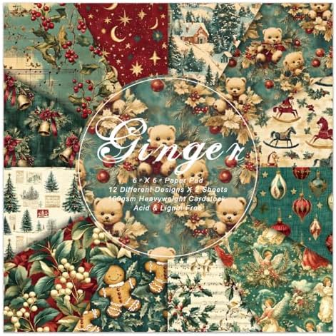 6inch Christmas Scrapbooking Cardstock Decorative - 24 Sheets Patterns Designed Paper Pad Decoupage Folded Card Making Origami Gift Wrapping Supplies for Journals DIY Crafts