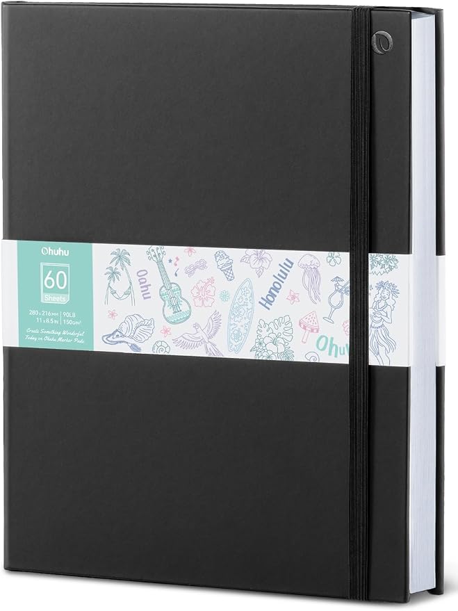 Ohuhu 8.5"x11" Double-Sided Bleedproof Marker Pad Art Sketchbook 60 Sheets | Large Sketch Book - 90 LB/150 GSM Smooth Drawing Paper - 60 Sheets/120 Pages -Hardcover Sketch Pad for Alcohol Markers Paints