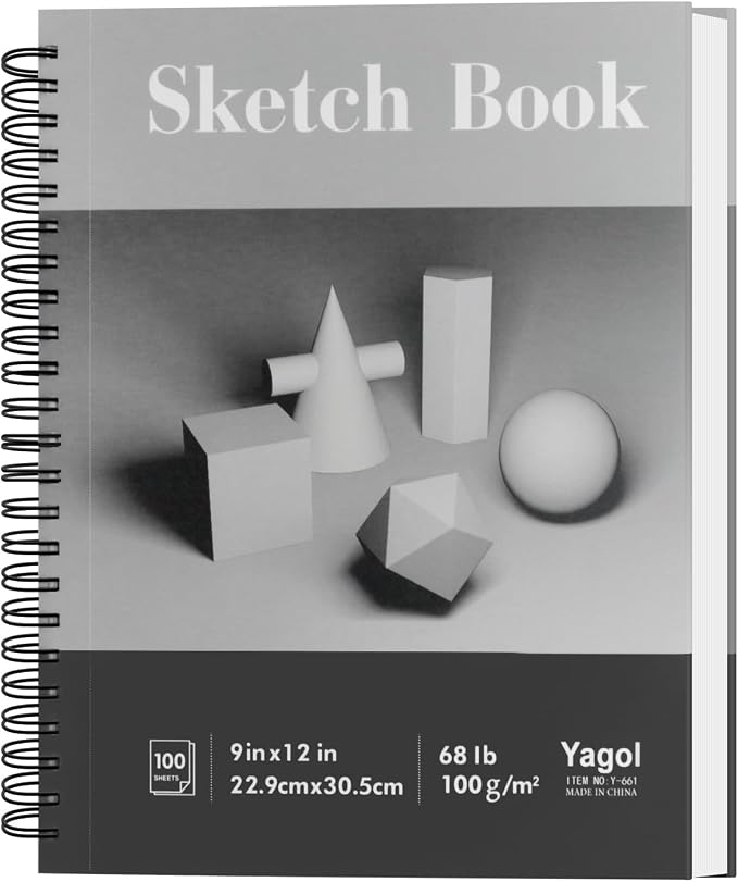 Yagol Sketch Book 9"x12", Spiral-Bound Sketchbook, 68lb/100gsm, 100 Sheets | Sketch Pads for Drawing for Adults, Students & Beginners; Acid-Free Drawing Paper for Art Class, School, Home & Daily Drawing