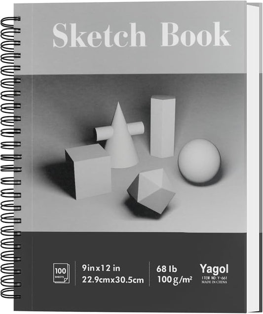 Yagol Sketch Book 9"x12", Spiral-Bound Sketchbook, 68lb/100gsm, 100 Sheets | Sketch Pads for Drawing for Adults, Students & Beginners; Acid-Free Drawing Paper for Art Class, School, Home & Daily Drawing