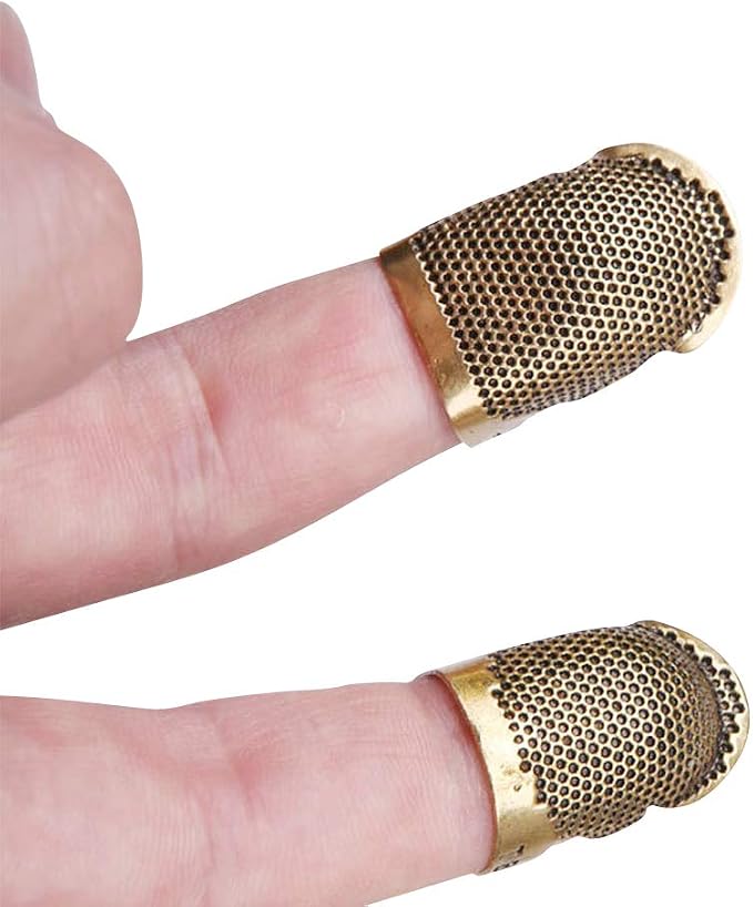 4 Pack Sewing Thimble Finger Protector, Adjustable Finger Metal Shield Protector Pin Needles Sewing Quilting Craft Accessories DIY Sewing Tools Needlework(2 Sizes)