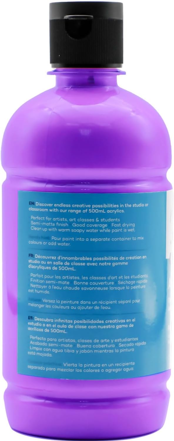 Mont Marte Signature Fluoro Purple Acrylic Paint, 16.9oz (500ml), Semi-Matte Finish, 12 Colors, Suitable for Canvas, Wood, Fabric, Leather, Cardboard, Paper, MDF and Crafts