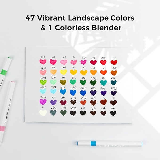 Ohuhu Alcohol Markers Brush& Fine 48 Landscape Colors for Adult Coloring