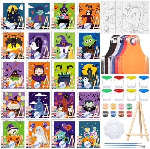 Sherr 140 Pcs 20 Set Pre Drawn Canvas Painting Kit, Halloween
