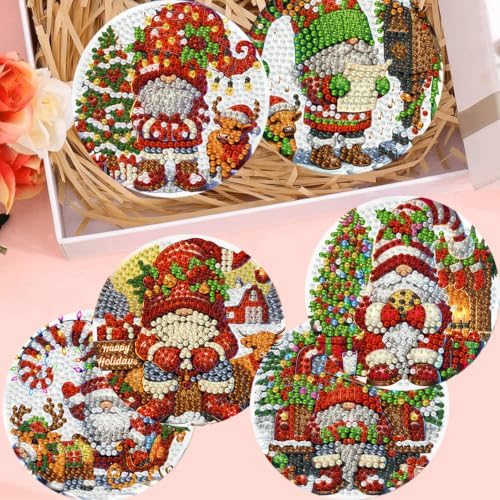 8 Pack Diamond Art Coasters,Christmas Gnome Diamond Painting Coasters Kits