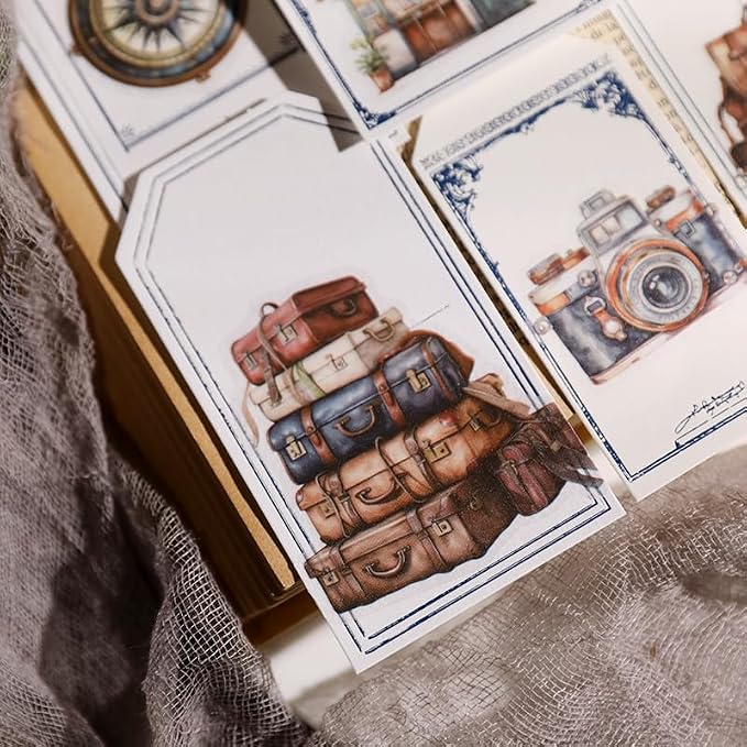 CATaireen Vintage Junk Journal Ephemera Scrapbooking Supplies Translucent Vellum Paper Stickers Card Making Decal Art Aesthetic for Adults (Character Travel -1)