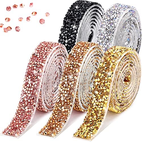 Xinnun 5 Rolls Rhinestone Ribbon,Bright Colors,0.59 Inch,Basic Style