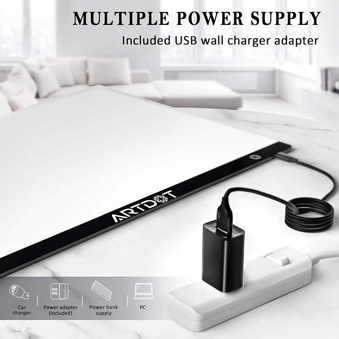 ARTDOT A2 LED Light Pad for Diamond Painting USB Powered Light Board Kit, Adjustable Brightness with 12 Angles Stand and Clips