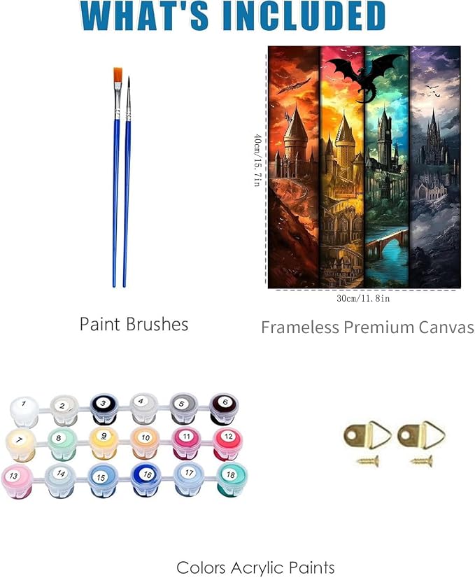 Castle Paint by Numbers Kit for Adults Framed Canvas 12X16in, Frameworkless | Easy Adult Paint by Number Kits on Canvas DIY Magical Castle Painting for Beginners Art by Numbers for Home Wall Decor Gift
