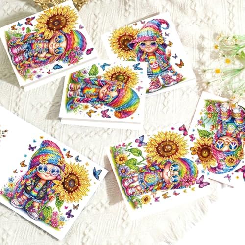 antor 6 Pcs 5D Diamond Painting Greeting Cards Kits, Sunflower Happy DIY Diamond Art Cards with Envelopes, Handmade Rhinestone Greeting Card Set for Birthdays & Holidays