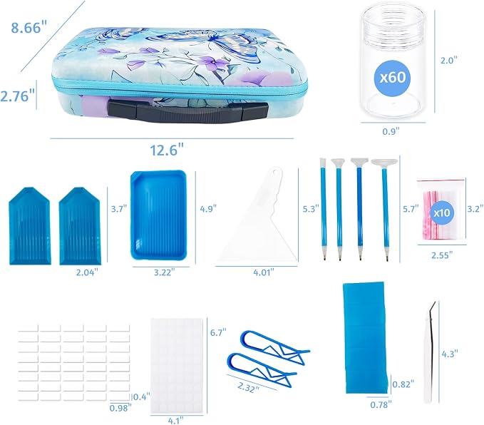 60 Slot Diamond Painting Storage Containers | Blue 60-slot storage box with tools & accessories for diamond art