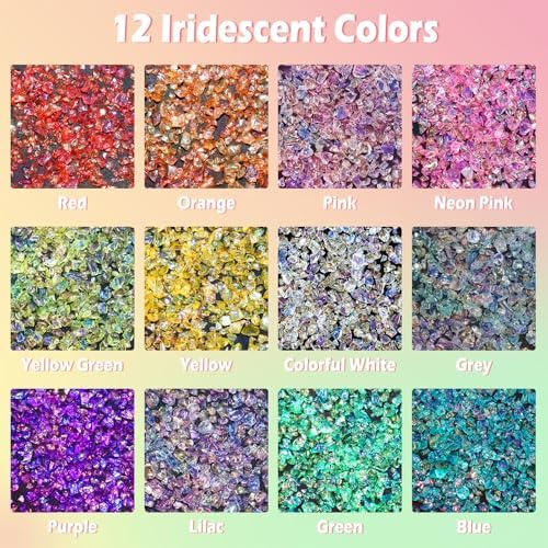 Matio 12 Colors Iridescent Crushed Glass, Irregular Chunky Glitter