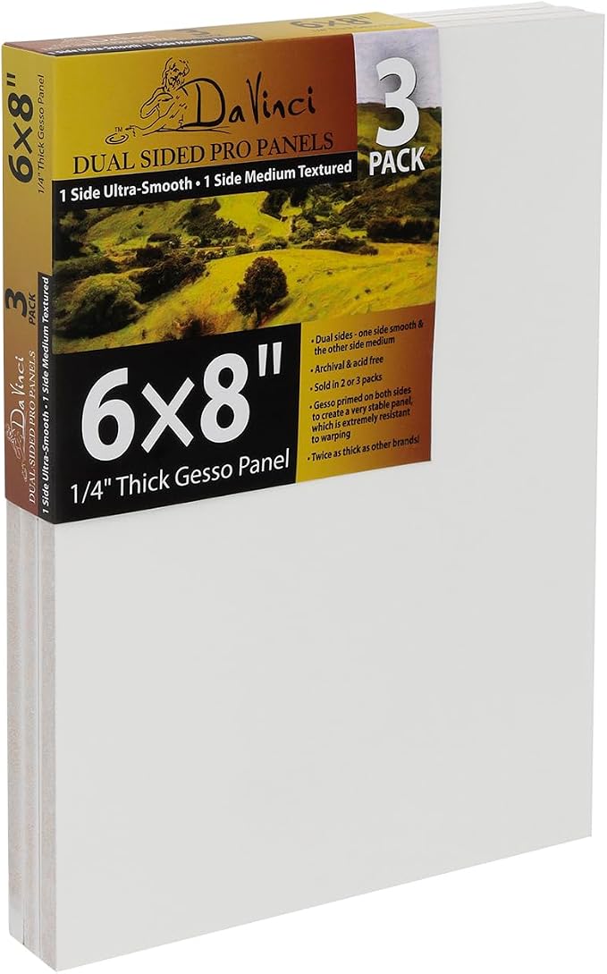 Jerry's Artarama Da Vinci Dual Sided Pro Panel Board - 3-Pack, 6x8" 6mm Deep Panels for Painting - Archival, Acid-Free Art Supplies - Ultra-Smooth & Medium Textured Paint Surfaces
