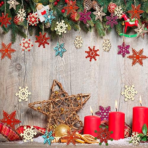 Blulu 100 Pcs Christmas Wooden Snowflakes Crafts, Natural, 2 in