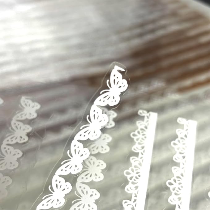 160 Pcs Transparent Lace Stickers for Scrapbooking Photo Album Card Making Journals Wedding Invitations Craft Project Decoration, White and Light Coffee Color PET Material, 40 Patterns