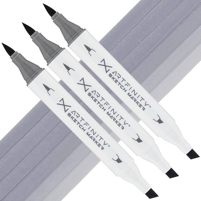 Artfinity Sketch Markers - Set of 3 - Pewter BV9-3, Vibrant, Professional, Dye-Based Alcohol Markers for Artists, Drawing, Travel, & More