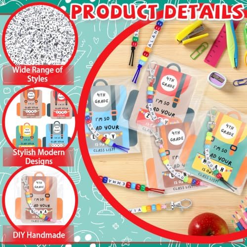24 Set Back to School Gifts Includes Keychain Making Kit with Gift Cards DIY Bead Crafts Adjustable Letter Beads Welcome First Day of School Student Teacher Supplies