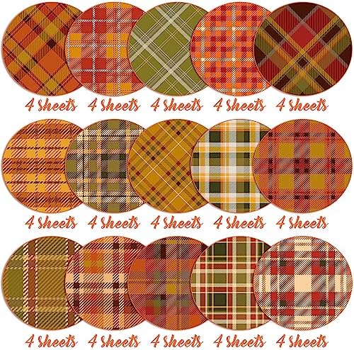 Haooryx Fall Decorative Paper, 60 Sheets Autumn Buffalo Plaid Origami Paper