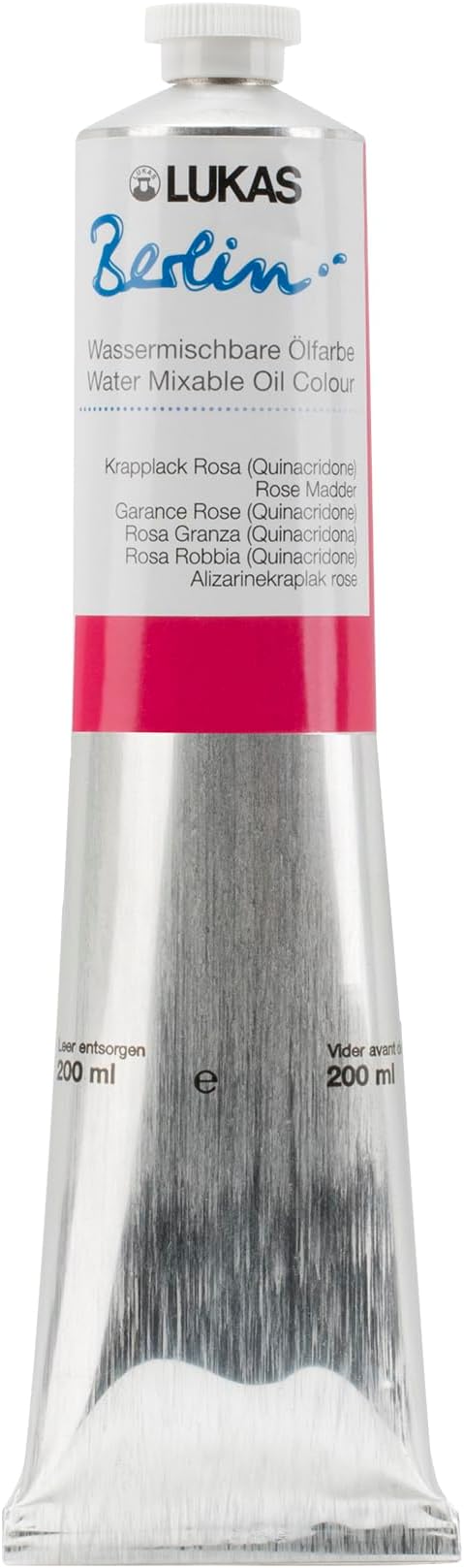 Lukas Berlin Pro Artists Water Mixable Oil Paint 200 ml Tube Rose Madder, Water Soluble, Lightfast Pigments, Quick Drying, Easy Clean-Up, Eco-Friendly, Professional Quality, 40 Color Range