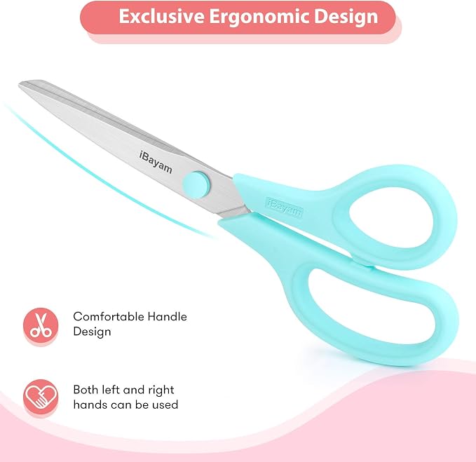 iBayam 8.5" Scissors All Purpose, 2.5mm Sharp Blade, 3 Cute School Office | Soft Comfort-grip, Left/Right Handed, Cuts Cardboard, Fabric, Vinyl & Leather for Office, Classroom, School & Craft Desk